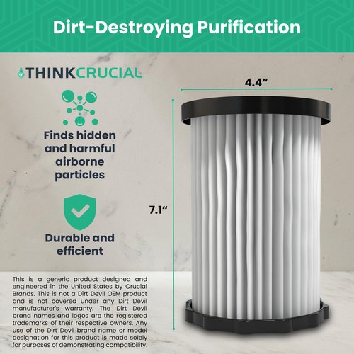 Crucial Vacuum Replacement Vacuum Filters Compatible With Dirt Devil Part # 3-250435-001, 3250435001 & Models M082500, M082505, M082550, M082555, M082570, M082580, M082581, SD40005 - (2 Pack)