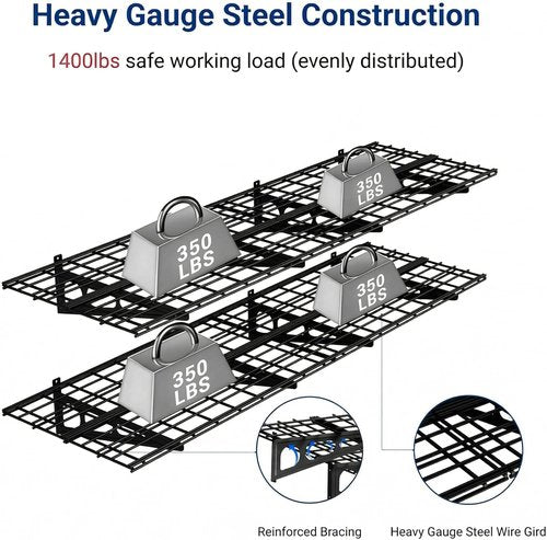 FLEXIMOUNTS Heavy Duty Garage Shelving - 2-Pack 24"x72" Wall Mounted Storage Racks | 1400lbs Capacity, Black