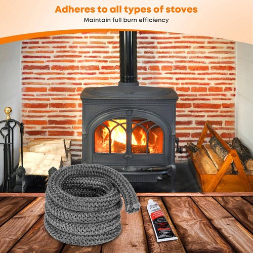 Stanbroil Wood Stove Gasket, 1" x 84" Graphite Impregnated Fiberglass Rope Seal and High-Temperature Cement Gasket Kit Replacement for Wood Stoves Door