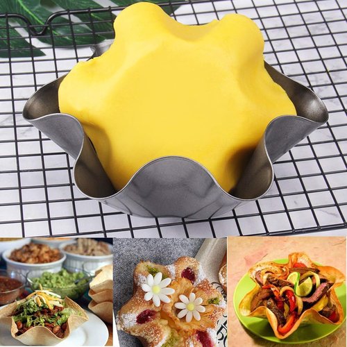 Kafear Taco Salad Bowl Maker Molds - Nonstick Carbon Steel Tortilla Shell Pans | 4 Pack in Black