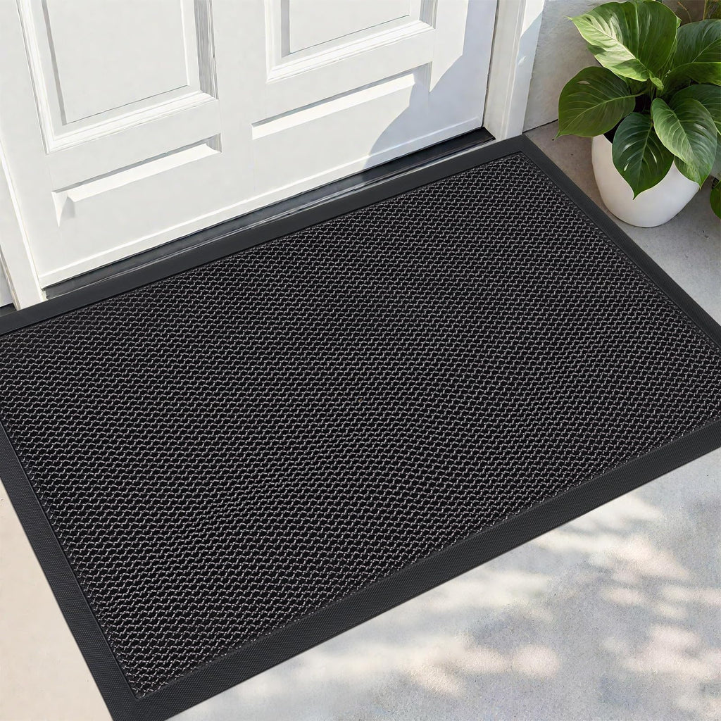 PLEASOR Front Door Mat Indoor Outdoor Entrance, Sturdy Natural Rubber Doormat, Resists Dirt and Absorbent, Low Profile Welcome Mat for Outdoor Entry, 17x30, Grey