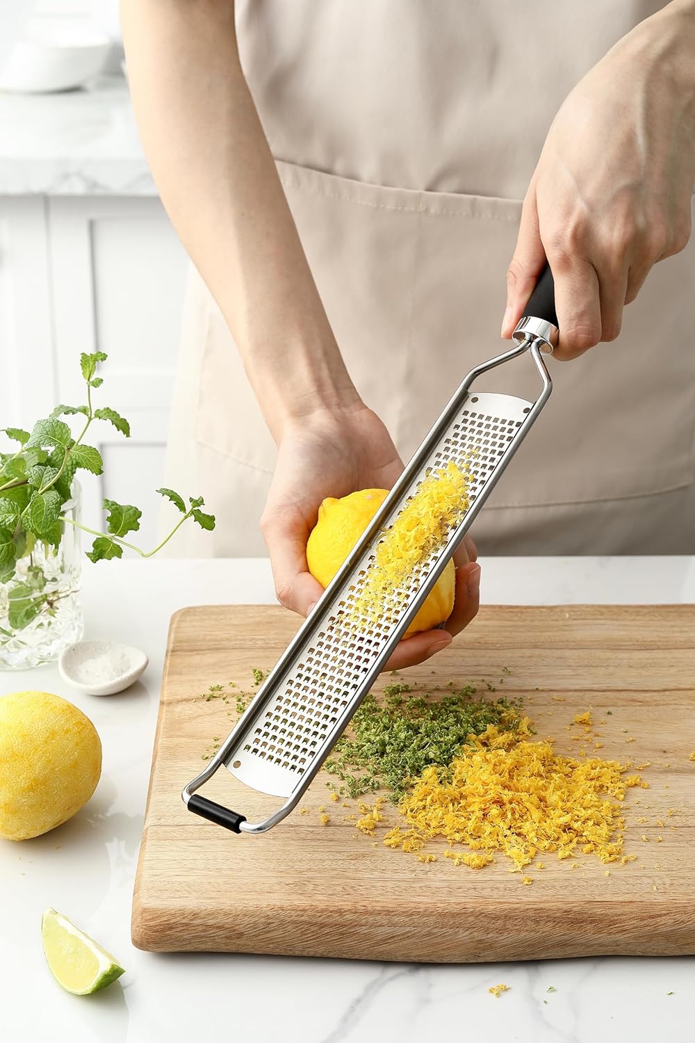 Spring Chef Stainless Steel Lemon Zester Grater - Heavy-Duty Kitchen Tool for Citrus, Cheese & More - Black