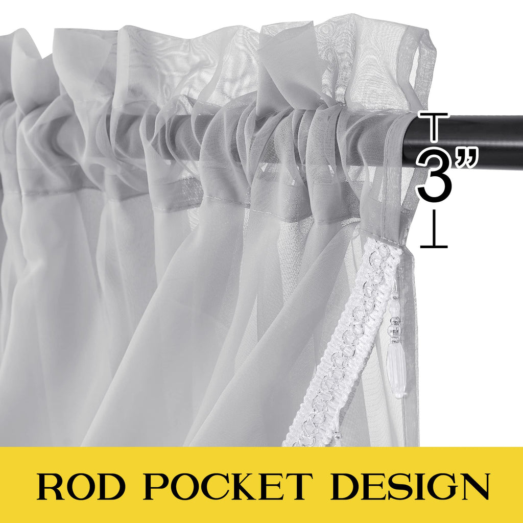 NICETOWN Sheer Curtain Elegant Voile Curtains for Living Room/Nursery, Victorian Drapes Rod Pocket, Light Grey & White