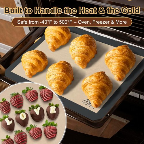 HOTEC Silicone Baking Mats 3 Pack - Non-Stick Reusable Sheets for Cookies & Macarons | BPA-Free, Dishwasher Safe
