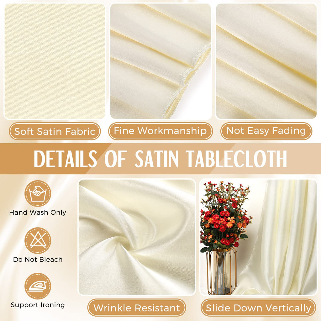 Lounsweer 8 Packs Satin Tablecloth 102 x 58 Inches Rectangle Table Cover Silk Smooth Fabric Party Table Cloth for Rectangle Parties, Holiday Dinner Wedding Banquet Decoration(Ivory)