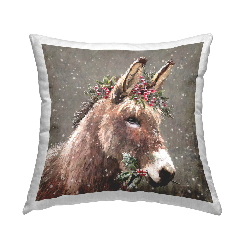 Stupell Industries Festive Donkey Holly Berries Design by Pip Wilson Throw Pillow