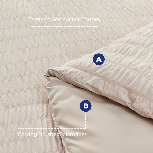 HYMOKEGE Comforter Set - Luxury Beige Seersucker 7-Piece Bedding Set | All-Season Bed in a Bag