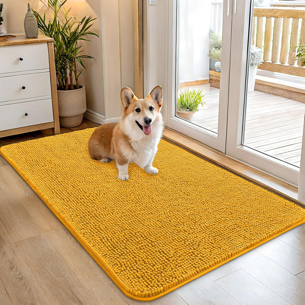 OLANLY Dog Door Mat - Absorbent Non-Slip Washable Doormat for Muddy Paws | 45x27 Golden Yellow