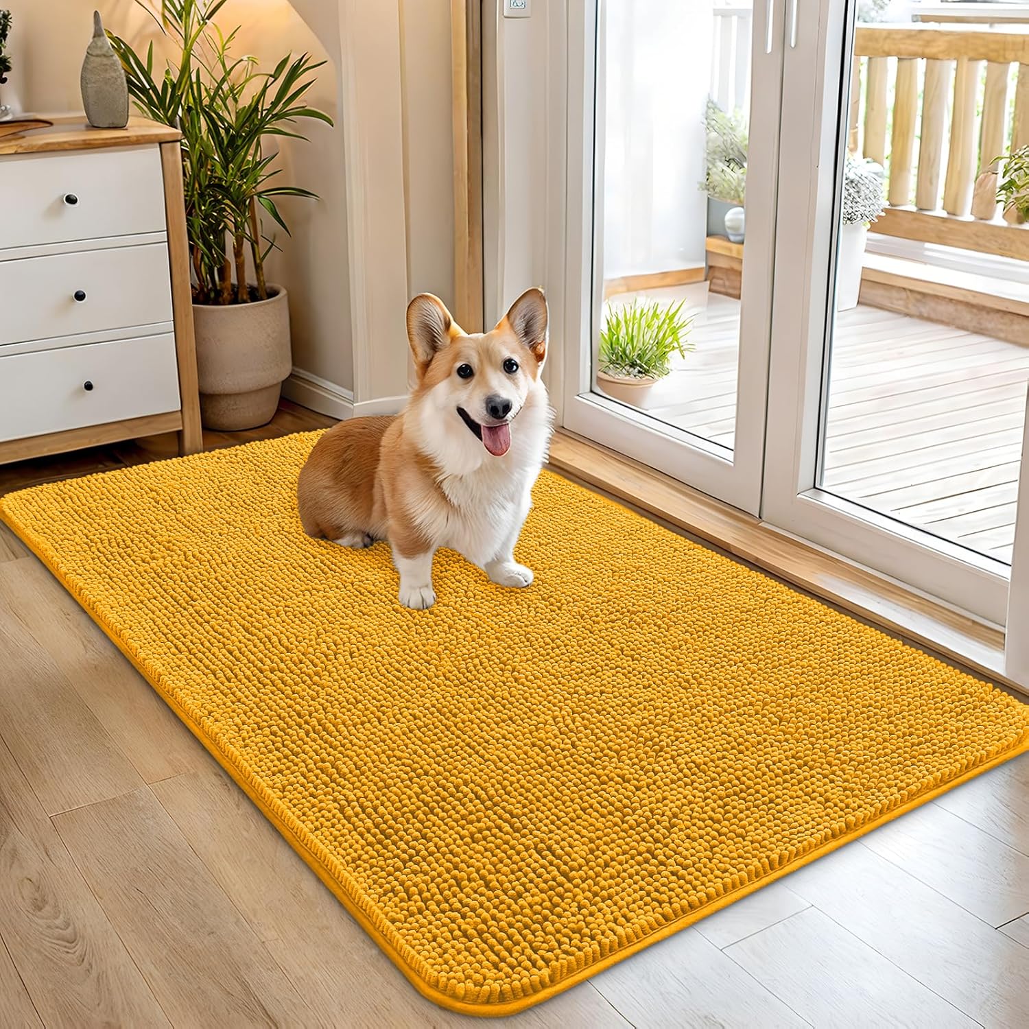 OLANLY Dog Door Mat - Absorbent Non-Slip Washable Doormat for Muddy Paws | 45x27 Golden Yellow