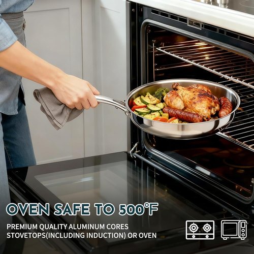 AIVIKI 10-Piece Stainless Steel Cookware Set - Induction & Oven Safe to 500℉ | Chef Quality Pots & Pans