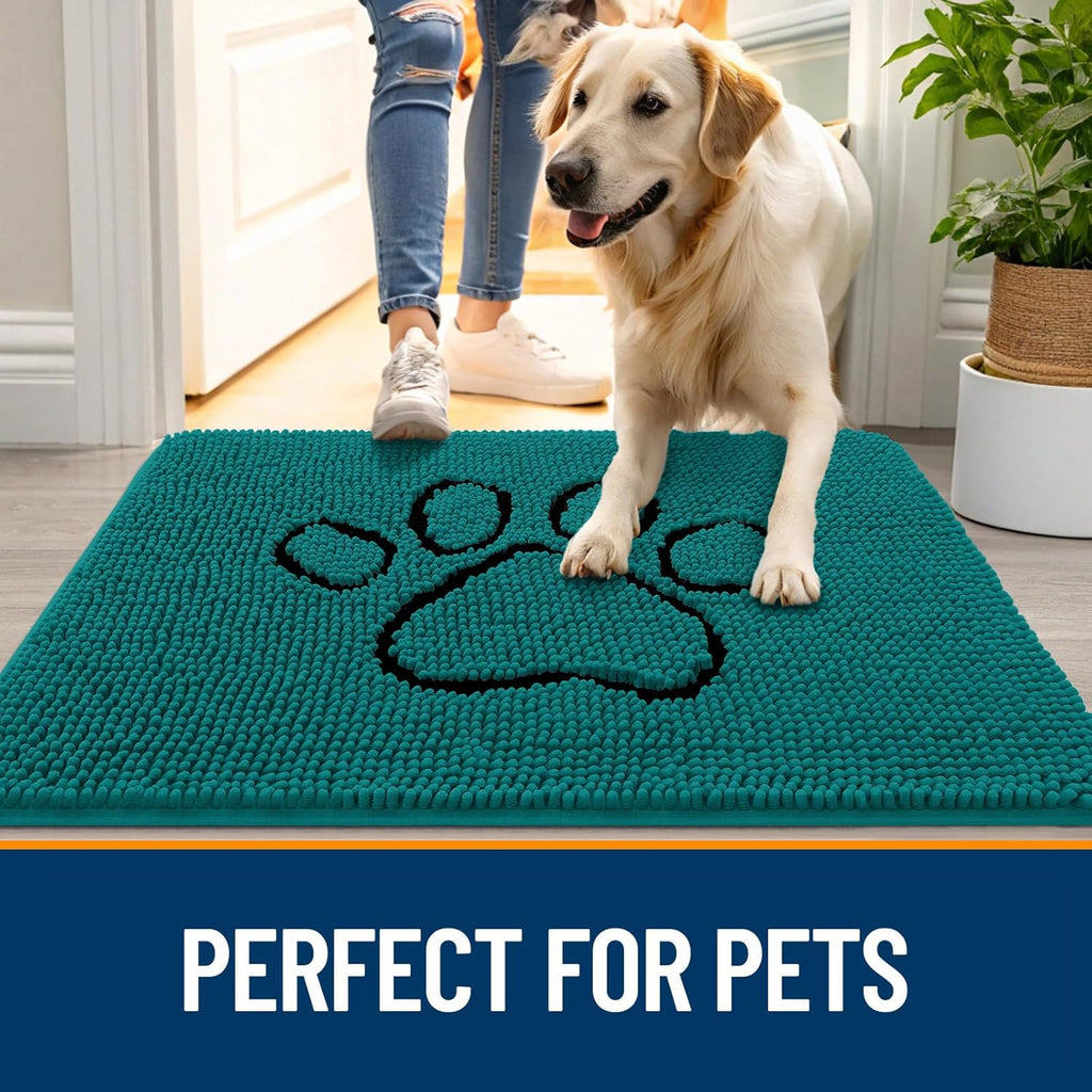 OLANLY Dog Door Mat - Absorbent Non-Slip Mud Mat for Muddy Paws | 48x30, Lake Blue, Quick Dry Chenille