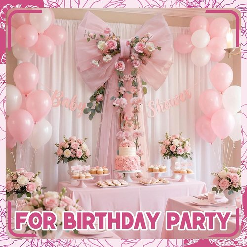 BreezeHug Giant Wedding Bow Decor - Elegant Pink Bow with Long Ribbons for Bridal Shower & Party | 32 x 20 x 67 Inches