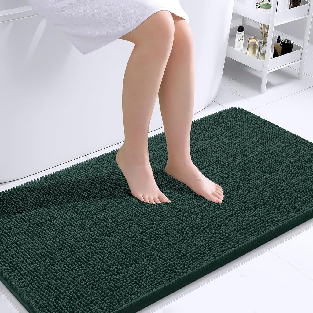 OLANLY Bathroom Runner Rugs - Soft Absorbent Chenille Mats with Rubber Backing | 44x24, Blackish Green