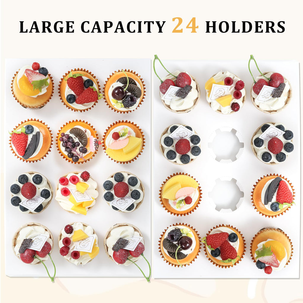 CHENZEM 24 Count Cupcake Box, 8 Pack Cupcake Containers with Windows and Inserts, Disposable Cupcake Carriers for Muffins, Treats, Pastries, Mother's Day 19 x 14 x 3.9 Inches (White, 24Count /8Pcs)