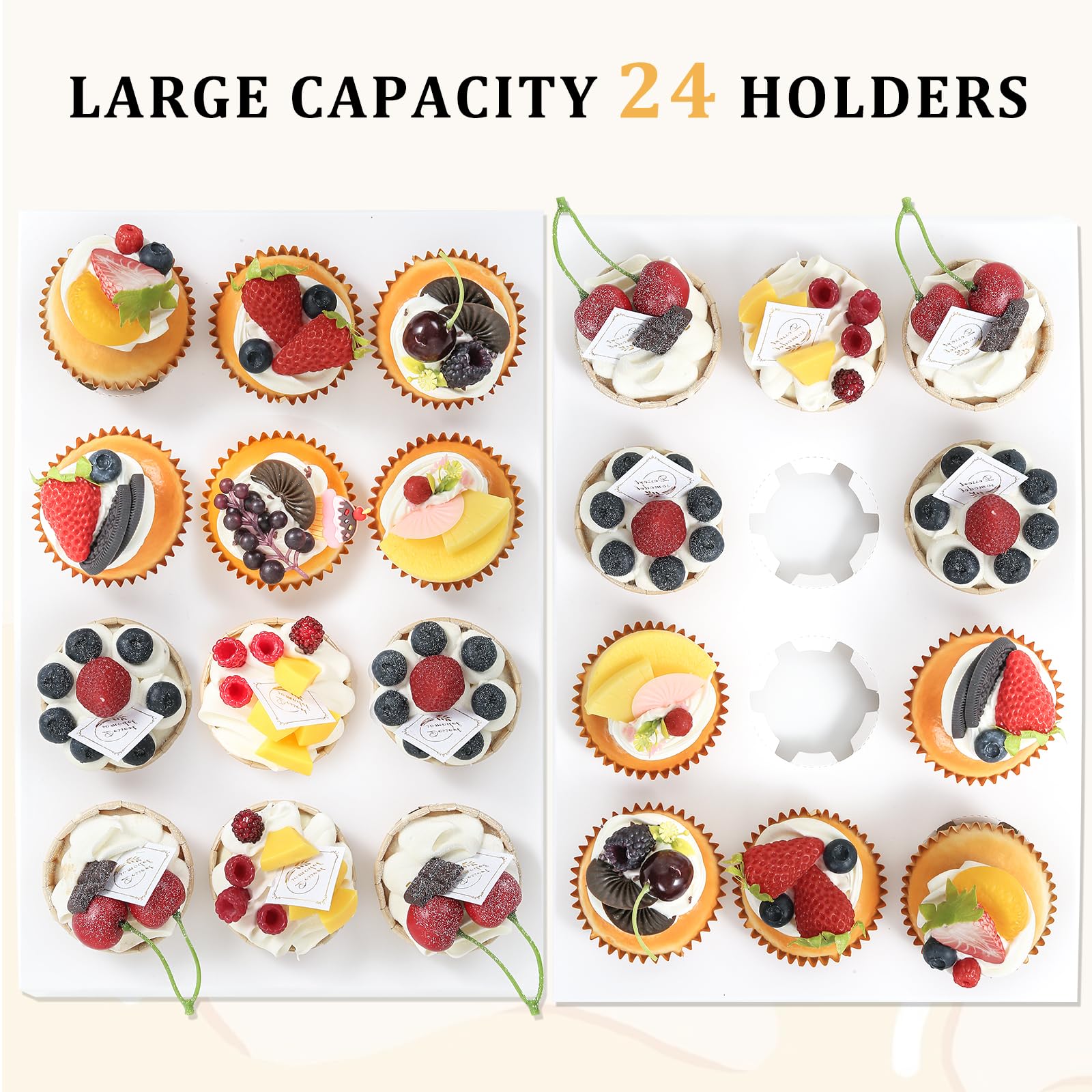 CHENZEM 24 Count Cupcake Box, 8 Pack Cupcake Containers with Windows and Inserts, Disposable Cupcake Carriers for Muffins, Treats, Pastries, Mother's Day 19 x 14 x 3.9 Inches (White, 24Count /8Pcs)