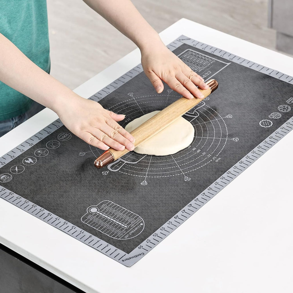 Silicone Pastry Mat - Extra Large Non-Slip Baking Mat with Measurements | 26''x16'' Translucent Grey