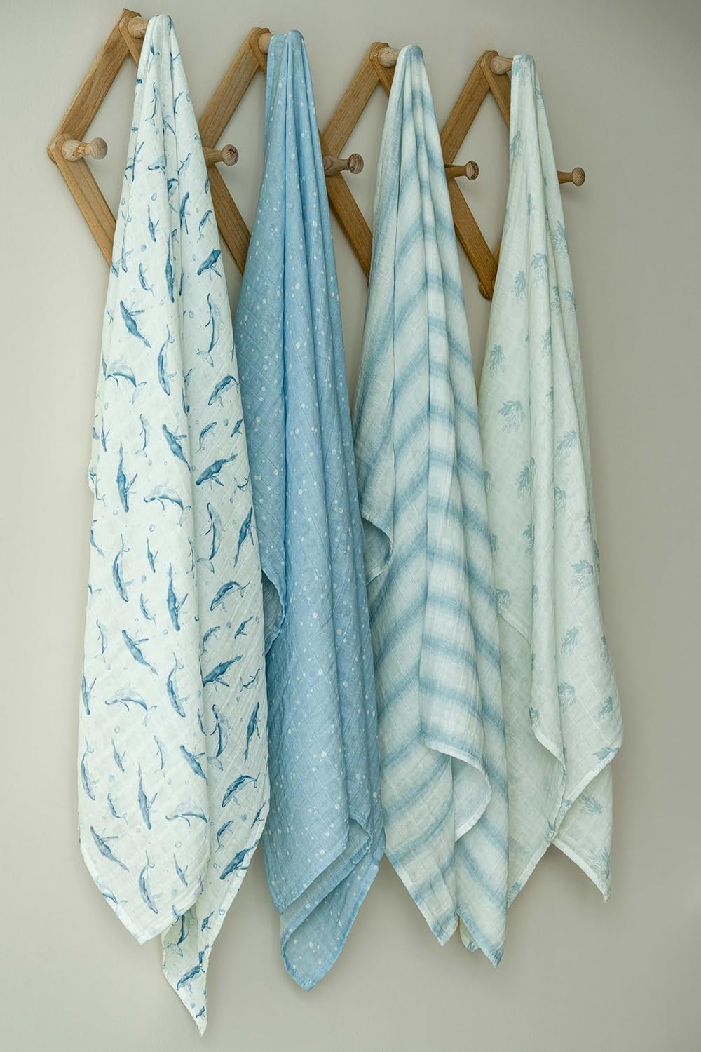 Skiennix Muslin Swaddle Blankets - 4 Pack Cotton Baby Blankets for Newborns | Large 31.5 x 43.3" Soft & Breathable Blue Whale Design