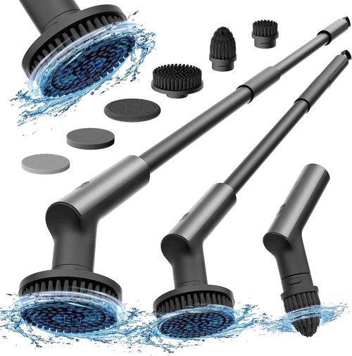 HOTO Cordless Electric Spin Scrubber - Waterproof Bathroom Cleaning Brush with 6 Brush Heads | Long Handle, 22 in-lb Torque