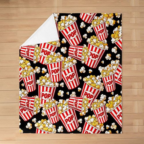 Feelyou Popcorn Flannel Fleece Throw Blanket Kids,Cinema Poster Design Fuzzy Blanket for Bed Sofa Couch,Old Fashion Home Decor Bed Blanket Breathable Plush Blanket Room Decor Baby 30"x40"