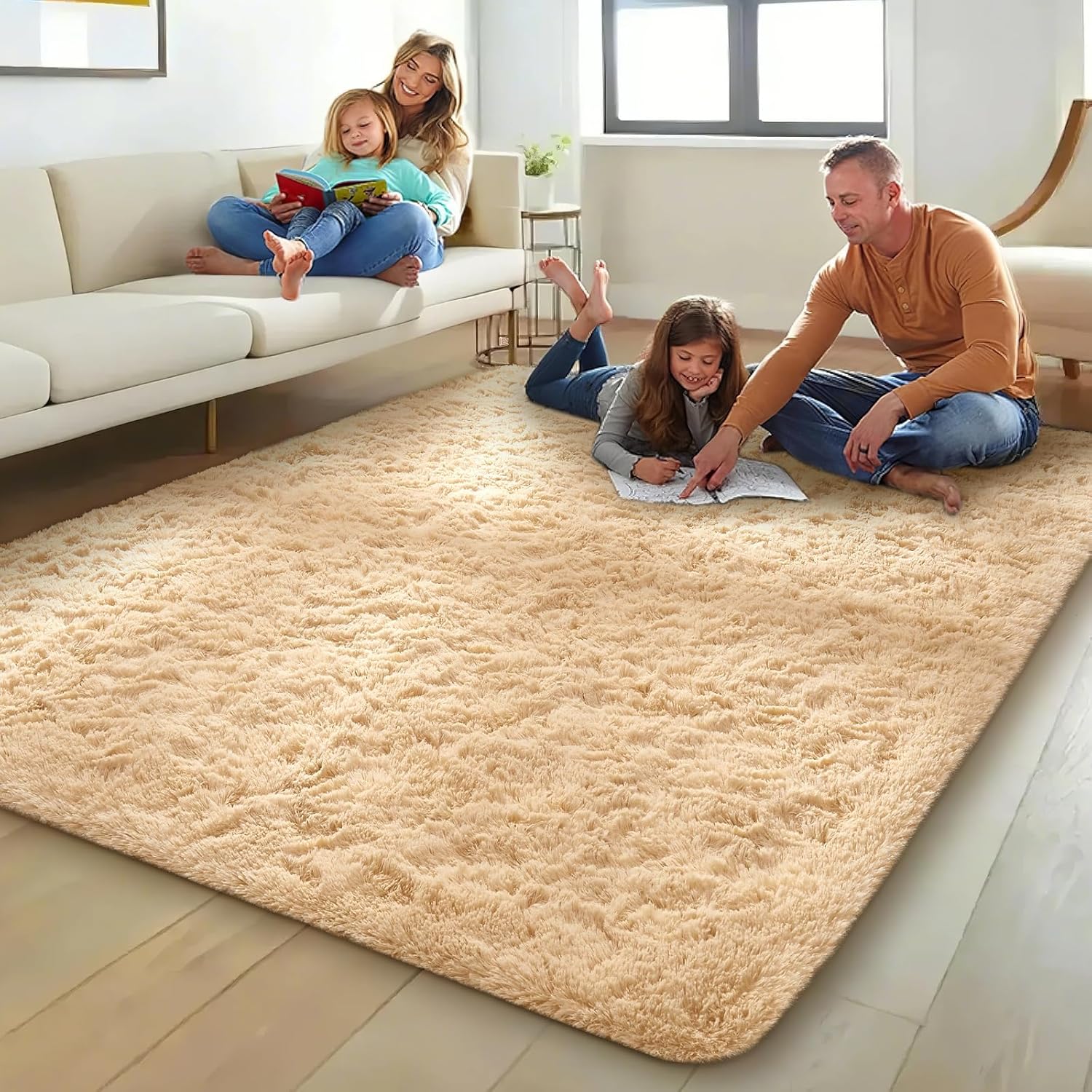 Ophanie 8x10 Beige Area Rug - Soft Shaggy Carpet for Living Room & Nursery | Cozy Indoor Decor