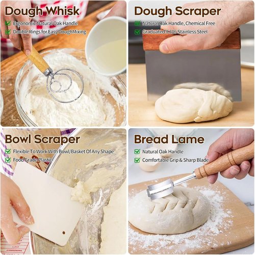 Dimpola Banneton Proofing Basket - Handmade Natural Rattan Round Dough Rising Basket Set for Artisan Breads