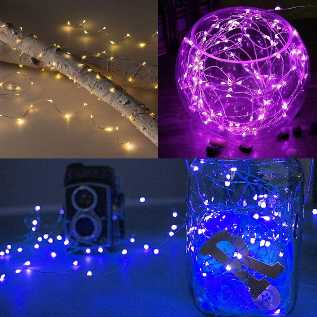 WATERGLIDE 12 Pack Mini String Lights - 20 LED Battery Operated Fairy Lights | Waterproof Silver Wire for DIY Decor