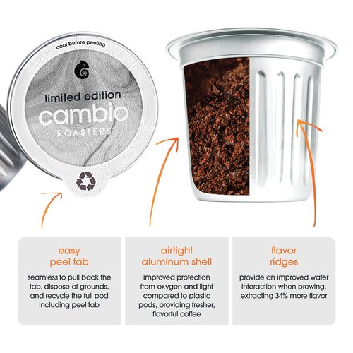 CAMBIO ROASTERS Pumpkin Spice Coffee Pods – Small Batch Medium Roast 100% Arabica Coffee Pod, Recyclable in Aluminum Pods – Keurig-Compatible, 60-Count