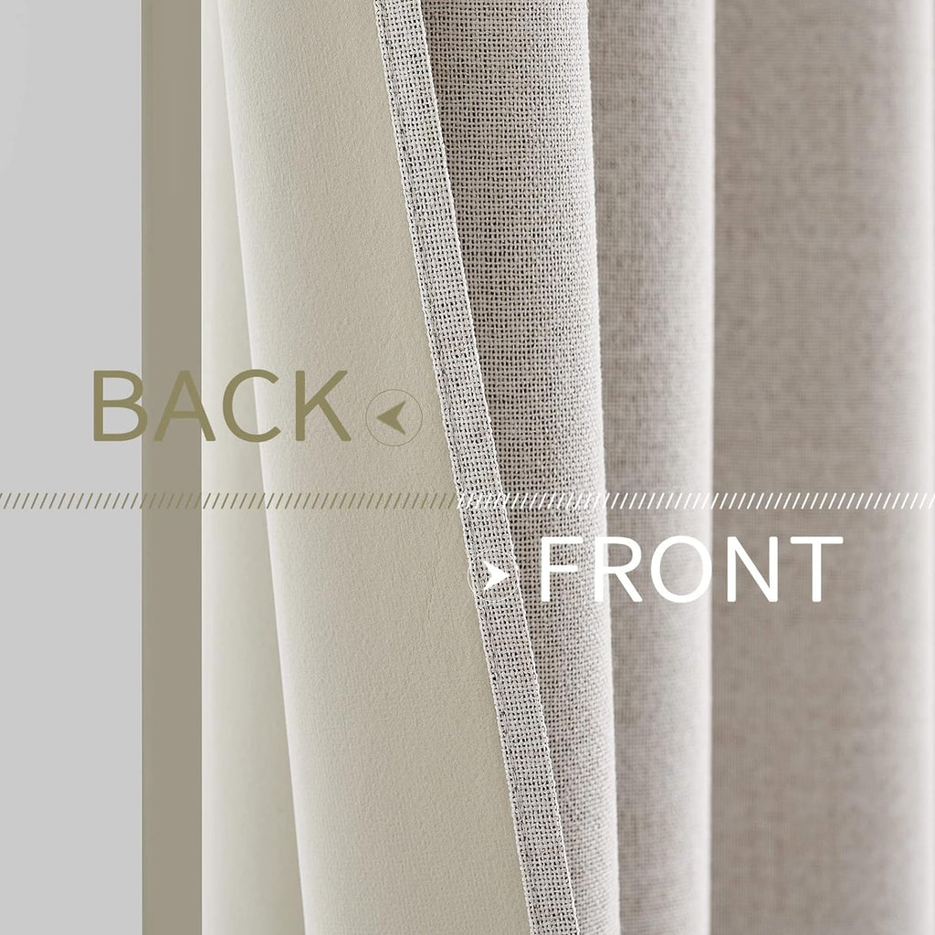 MIULEE 100% Blackout Linen Textured Curtains - Thermal Insulated Ivory Drapes for Bedroom | 62 x 90 Inch (2 Panels)