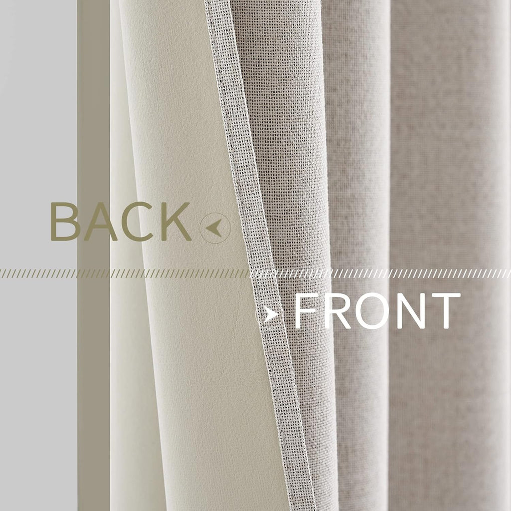 MIULEE 100% Blackout Linen Textured Curtains - Thermal Insulated Ivory Drapes for Bedroom | 42 x 63 Inch (2 Panels)