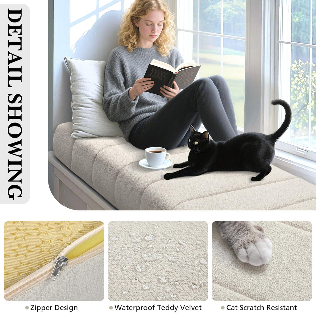 Wenqik Bench Cushion 48x18x4 Inch for Indoor Outdoor Furniture Tufted Thicken Bay Window Seat Cushion Non Slip Waterproof Dining Piano Bench Pad Pillow Anti Cat Scratch for Patio Porch Swing, Beige