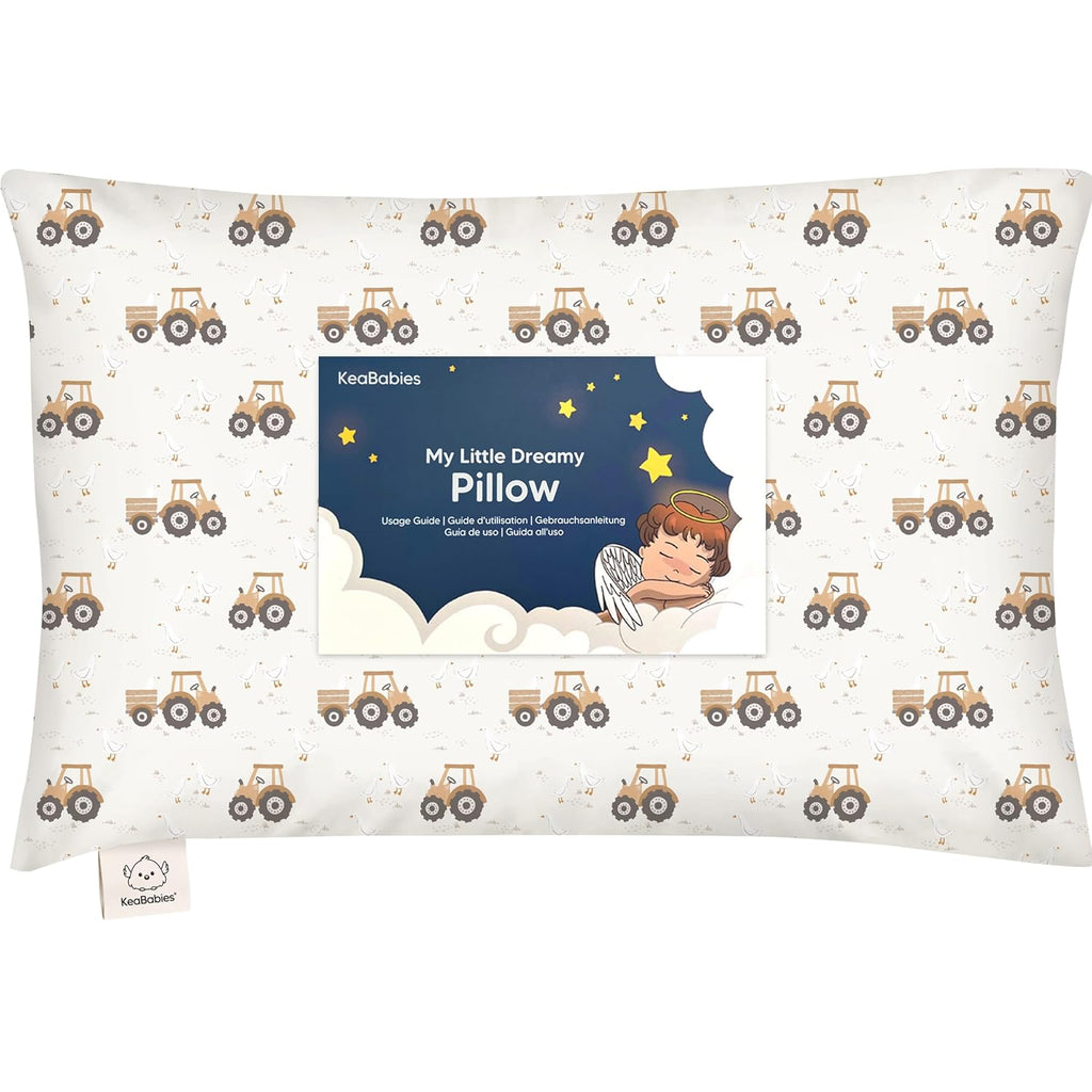 My Little Dreamy Toddler Pillow - Organic Cotton 13x18 Travel Bed Pillow, Soft & Breathable for Ages 2-5 (Tractor)