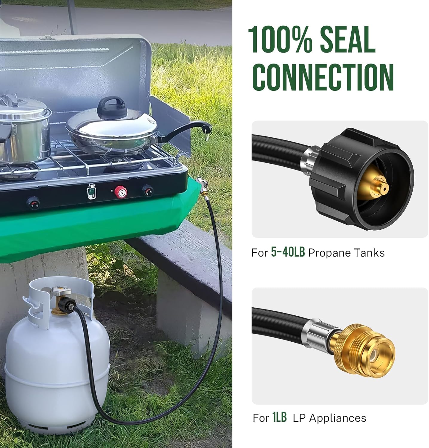 Propane Hose Adapter by [Brand Name] - 6 Feet Converter from 1lb to 20lb for Grills & Stoves