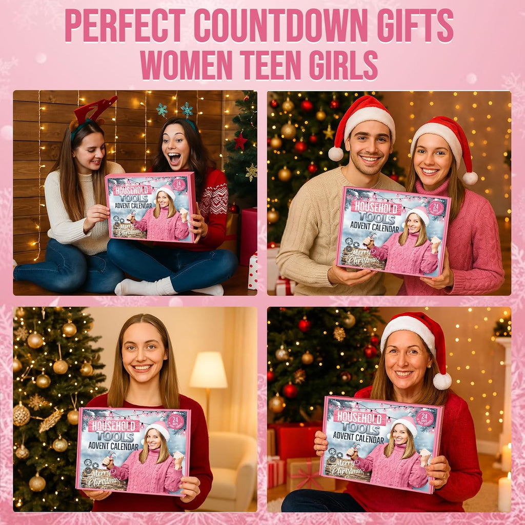 Skiennix Household Tool Advent Calendar - 24-Day Pink Countdown Kit for Women & Teens | Perfect Christmas Gift