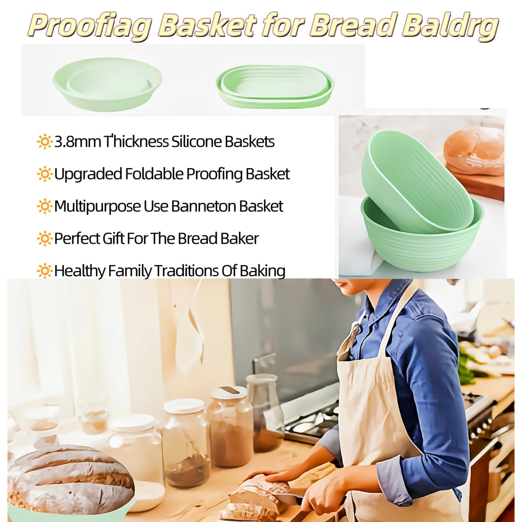 Banneton Bread Proofing Baskets,Silicone Sourdough Bread Baking Supplies, Bread Proofing Baskets for Sourdough, 10" Oval Collapsible Sourdough Baking Basket (Green)