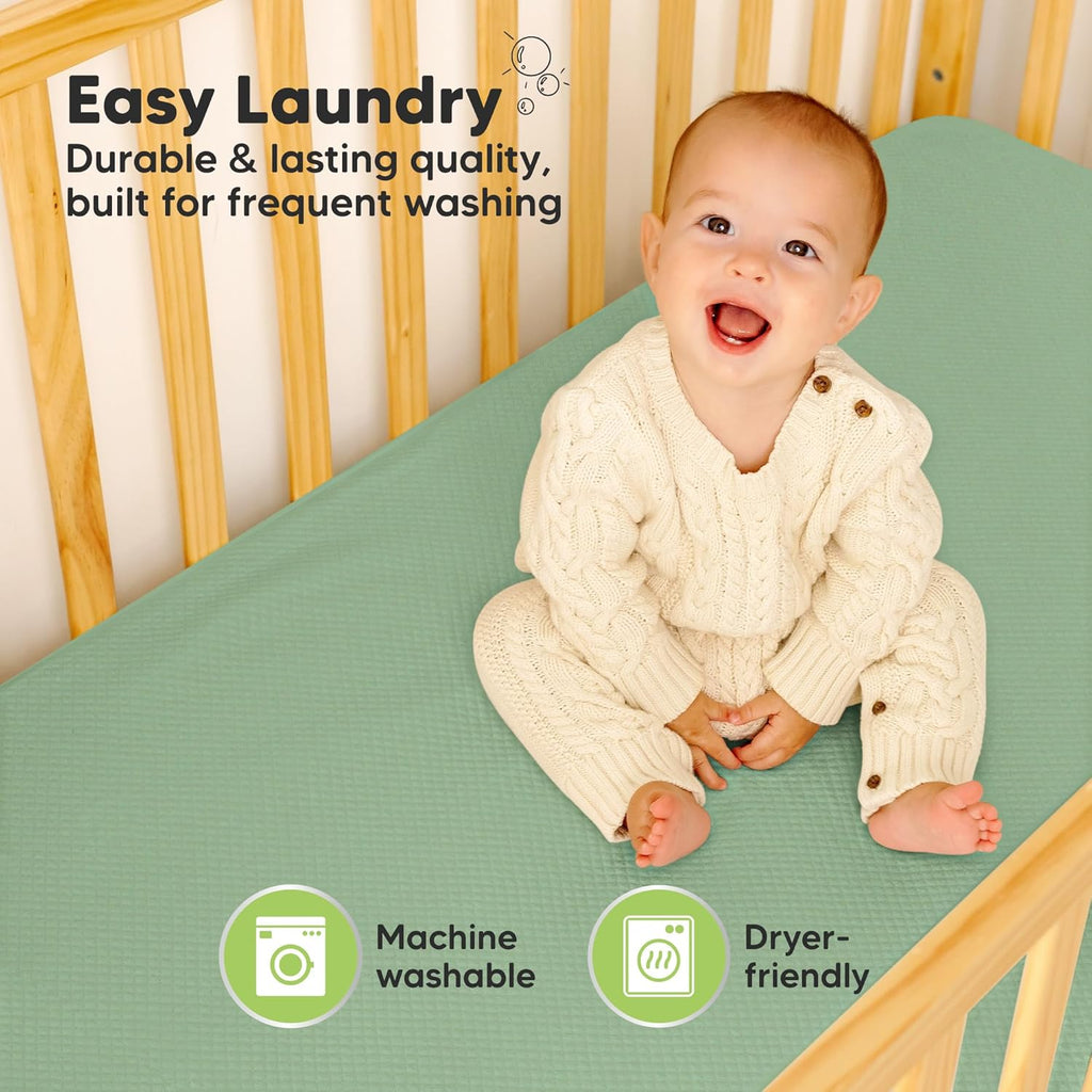 Skiennix Waterproof Crib Mattress Protector - Soft Quilted Cotton Pad, 52" x 28", Machine Washable, Easy Fit