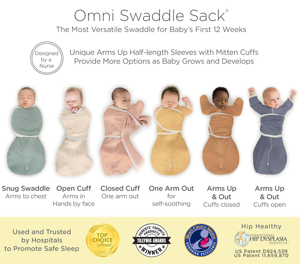 SwaddleDesigns 6-Way Omni Swaddle Sack - Arms Up Design for Newborns | Calms Startle Reflex, 12-18 lbs, Tiny Arrows Black
