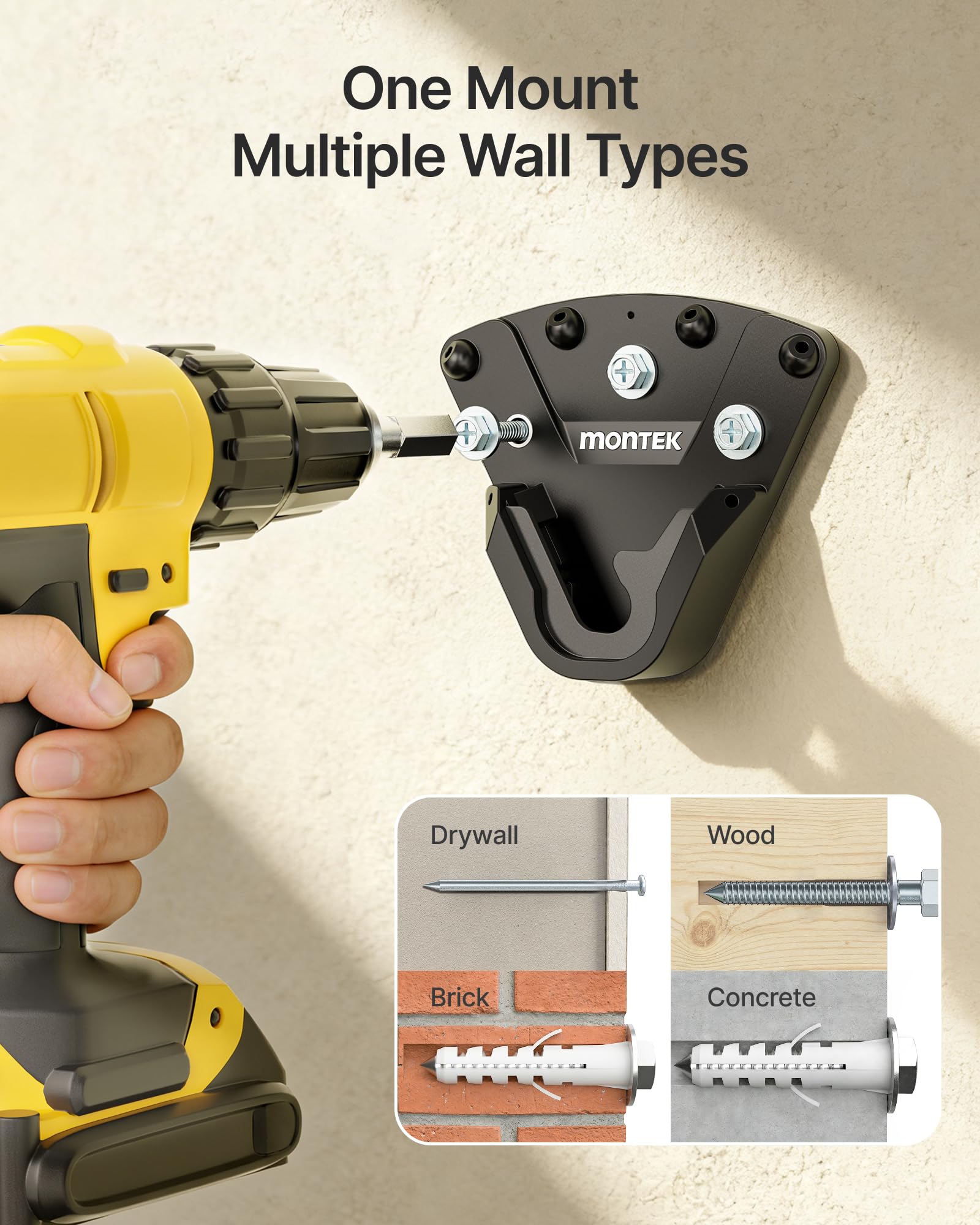 monTEK No Stud TV Wall Mount for 32-100 Inch TVs, Holds up to 220 lbs, Heavy Duty Studless No Drill TV Mount for Drywall & Concrete, Ultra Slim 0.9" Low Profile, Max VESA 1000x600mm, Renter-Friendly