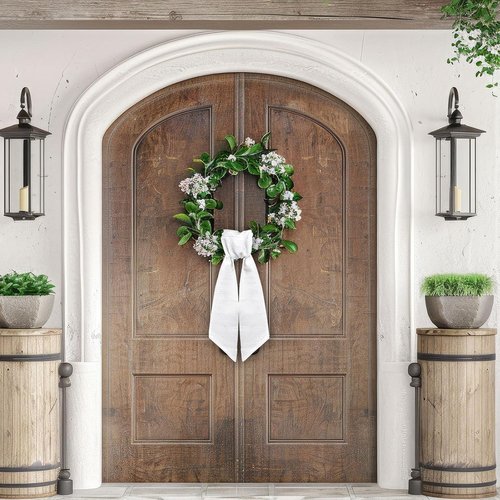 2pcs Wreath Sash for Front Door White Seersucker Wreath Satin Sash Burlap Garland Ribbon Accessories for Wreath Yard Doorway Indoor Outdoor Bow Bridal Shower Home Decor,5.1 x 54.3