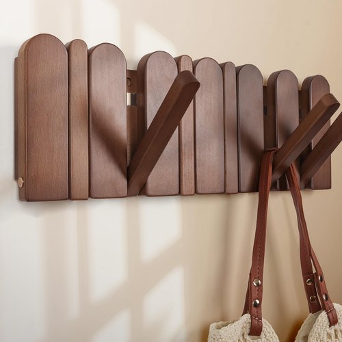 KYIAANY Wall Coat Rack for Entryway: Wooden Modern Heavy Duty 6 Hooks Retractable Wall Mounted for Small Spaces Hallway Bathroom Bedroom for Hanging Jacket Towel Backpack Bag