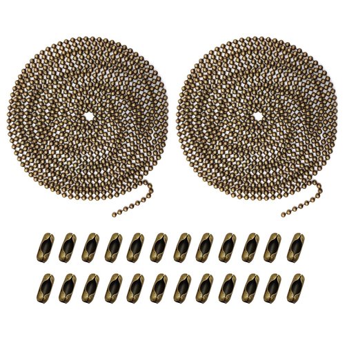 Ceiling Fan Pull Chain Extenders 2-Pack – Two 10 ft Antique Brass Beaded Chains with 12 Connectors, Fan and Light Pull Chain Extension for Fixtures