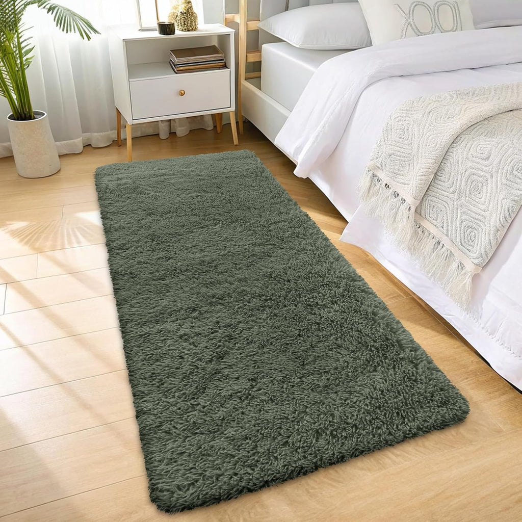 OLANLY Runner Rugs - Soft, Machine Washable Shaggy Design for Hallway & Bedroom | Olive Green 2x6 ft