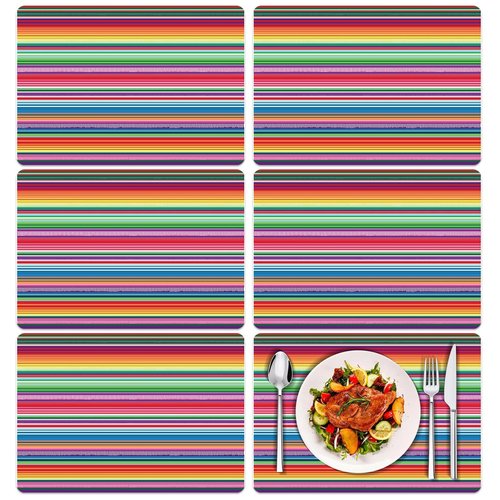 Mexican Fiesta Plastic Placemats Set of 6 Colorful Striped Cinco De Mayo Plastic Place Mats 16x 11 Inch Washable Holiday Vinyl Table Mats for Indoor Outdoor Kitchen Dinner Table Setting