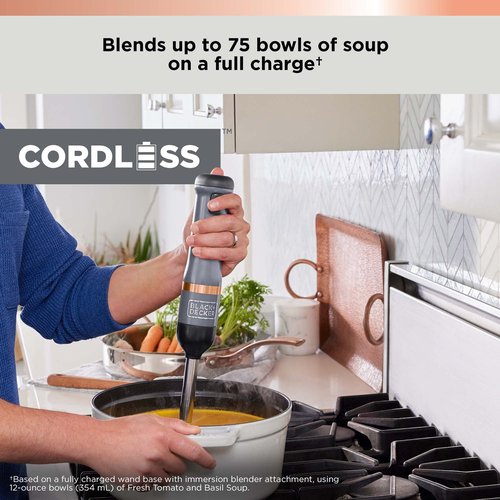 BLACK+DECKER Kitchen Wand Cordless Immersion Blender, Hand Blender with Charging Dock, Grey (BCKM1011K01)