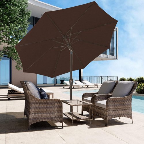 JEAREY 9FT Outdoor Patio Umbrella - Push Button Tilt & Crank | UV Protection, Waterproof, Brown