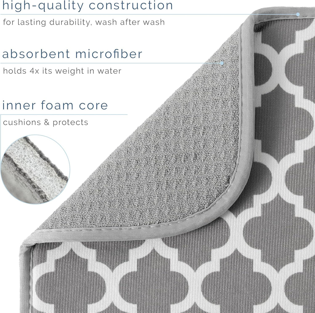 S&T INC. Dish Drying Mat - Absorbent Microfiber Kitchen Counter Pad, 16” x 18”, Large White Trellis