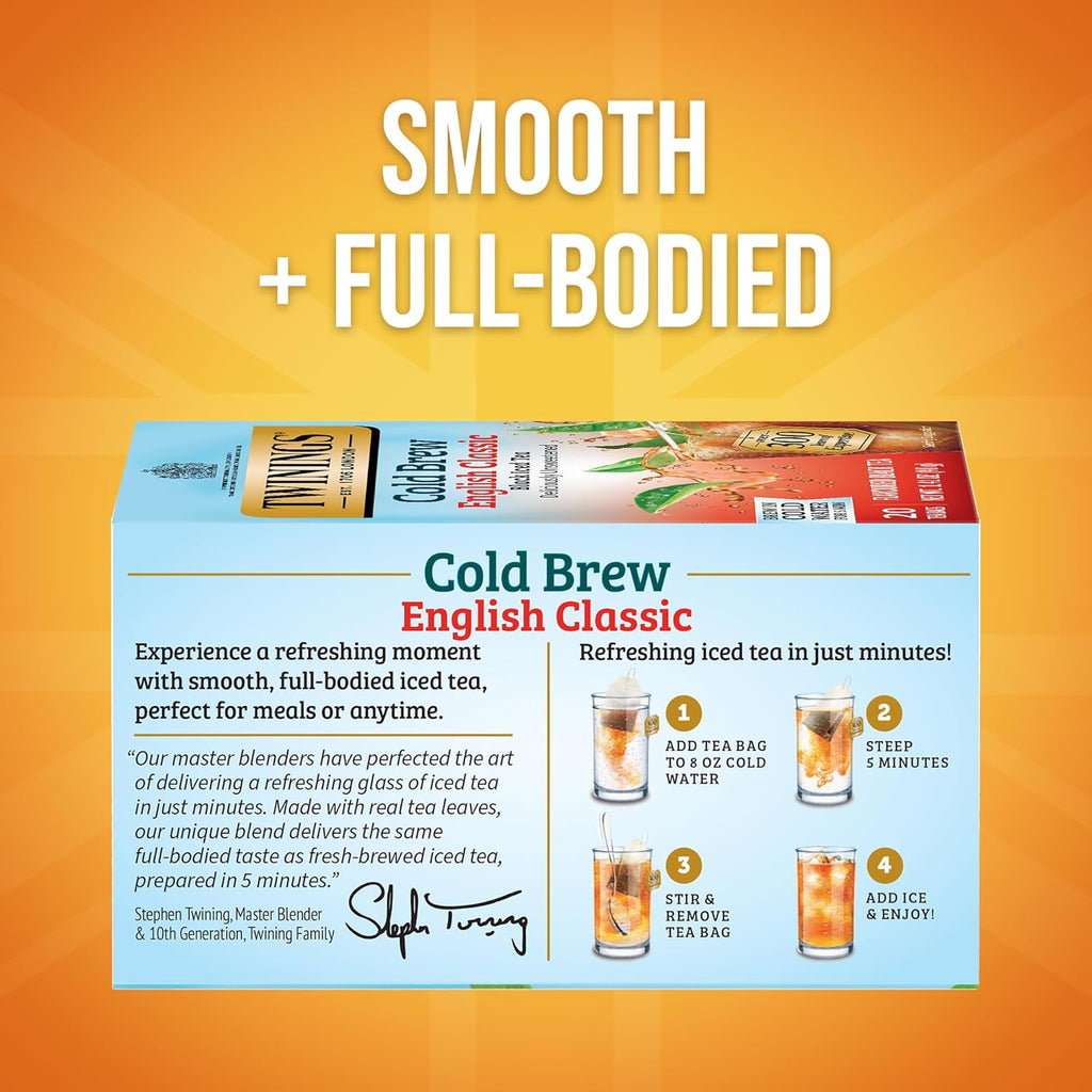 Twinings Cold Brew Iced Tea Bags - Unsweetened Black Tea, Caffeinated, 20 Count (Pack of 6)