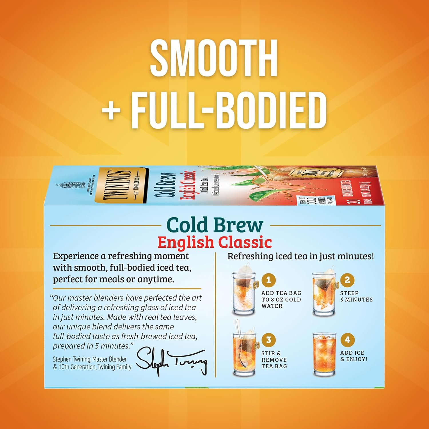 Twinings Cold Brew Iced Tea Bags - Unsweetened Black Tea, Caffeinated, 20 Count (Pack of 6)