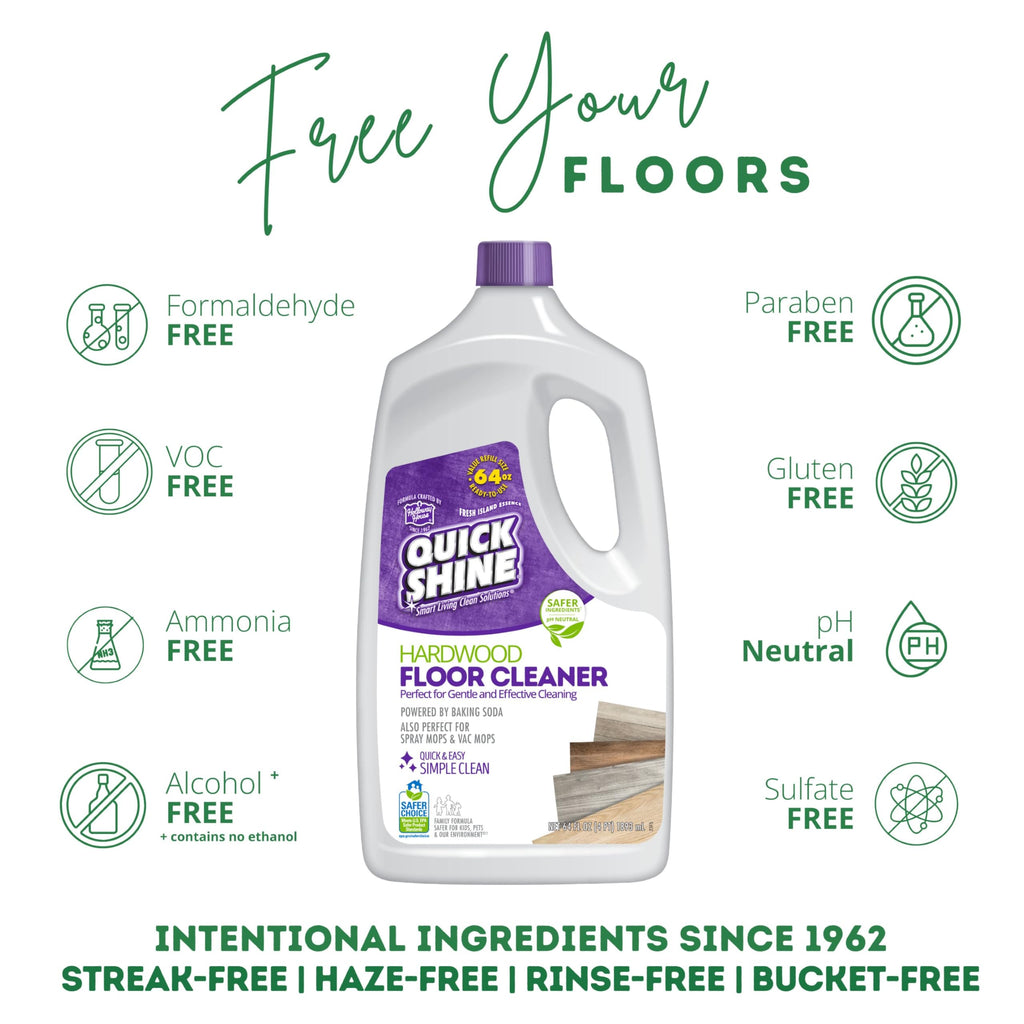 Quick Shine Hardwood Floor Cleaner 64oz | Use in Spray & Vac Mops | Removes Dirt & Scuff Marks | Ready-to-Use, Streak Free, No Rinse | Safer Choice Cleaner |Perfect for Gentle and Effective Cleaning