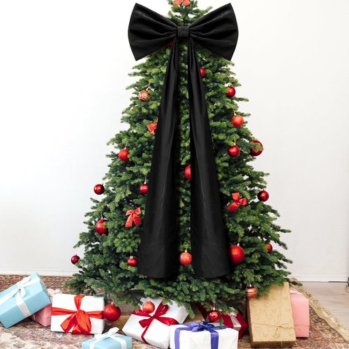 Knitgrip Extra Large Velvet Christmas Tree Topper Bow - 20 x 71 Inches | Black Holiday Decor