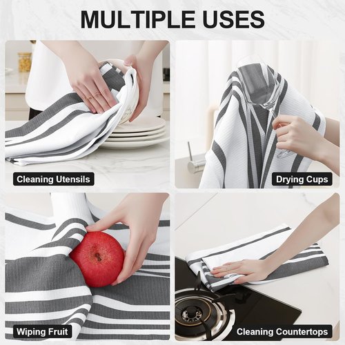Homaxy Premium Kitchen Towels - Highly Absorbent Cotton Dish Towels | 6 Pack, 18”x28”, Black Stripe & Terry